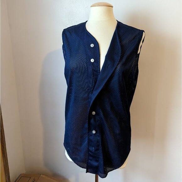 Vintage Navy Blue Mesh Sleeveless Button-Down Jersey by Wilson's Size S - Picture 5 of 8